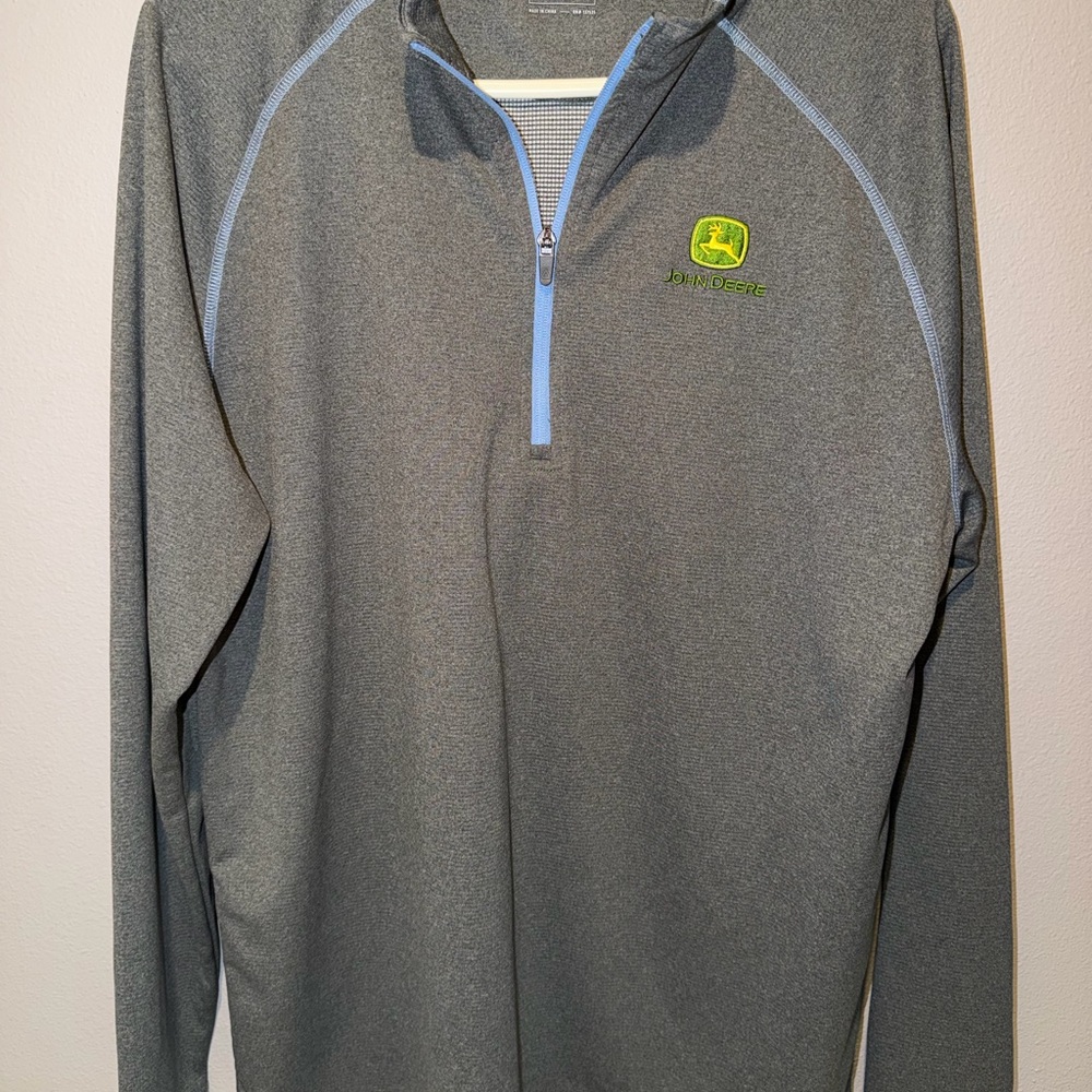 John Deere Gray and Blue Performance Pullover